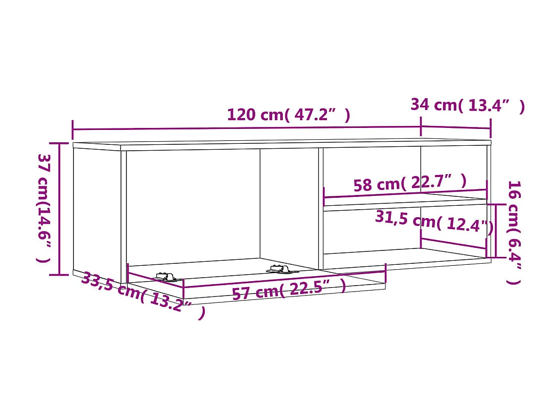 Steijn  Tv-meubel 120x34x37 cm bewerkt hout gerookt eikenkleurig