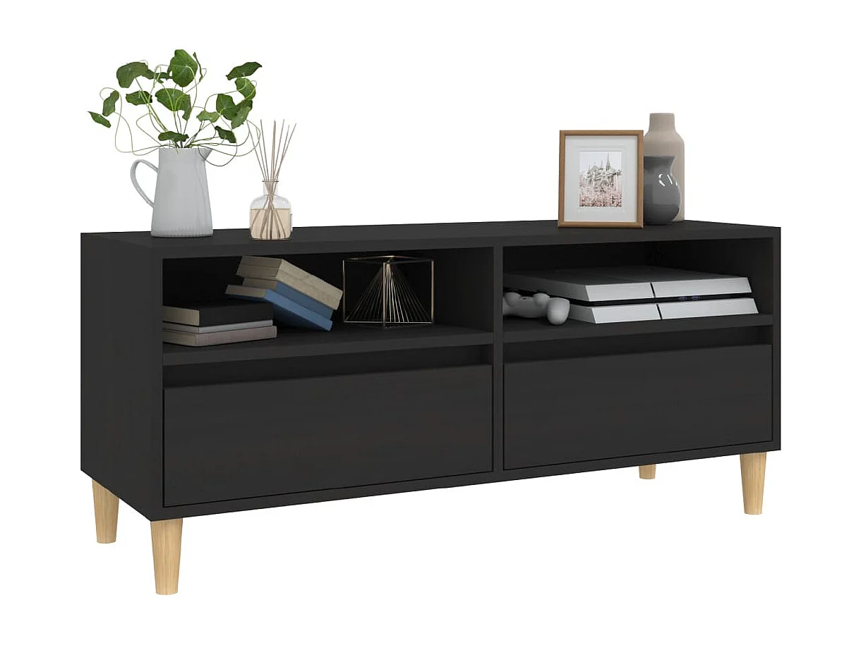 Lin  Meuble TV noir 100x34,5x44,5 cm bois d'ingénierie