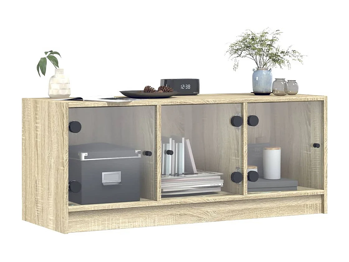 Ilgar  Meuble TV avec portes en verre chêne sonoma 102x37x42 cm