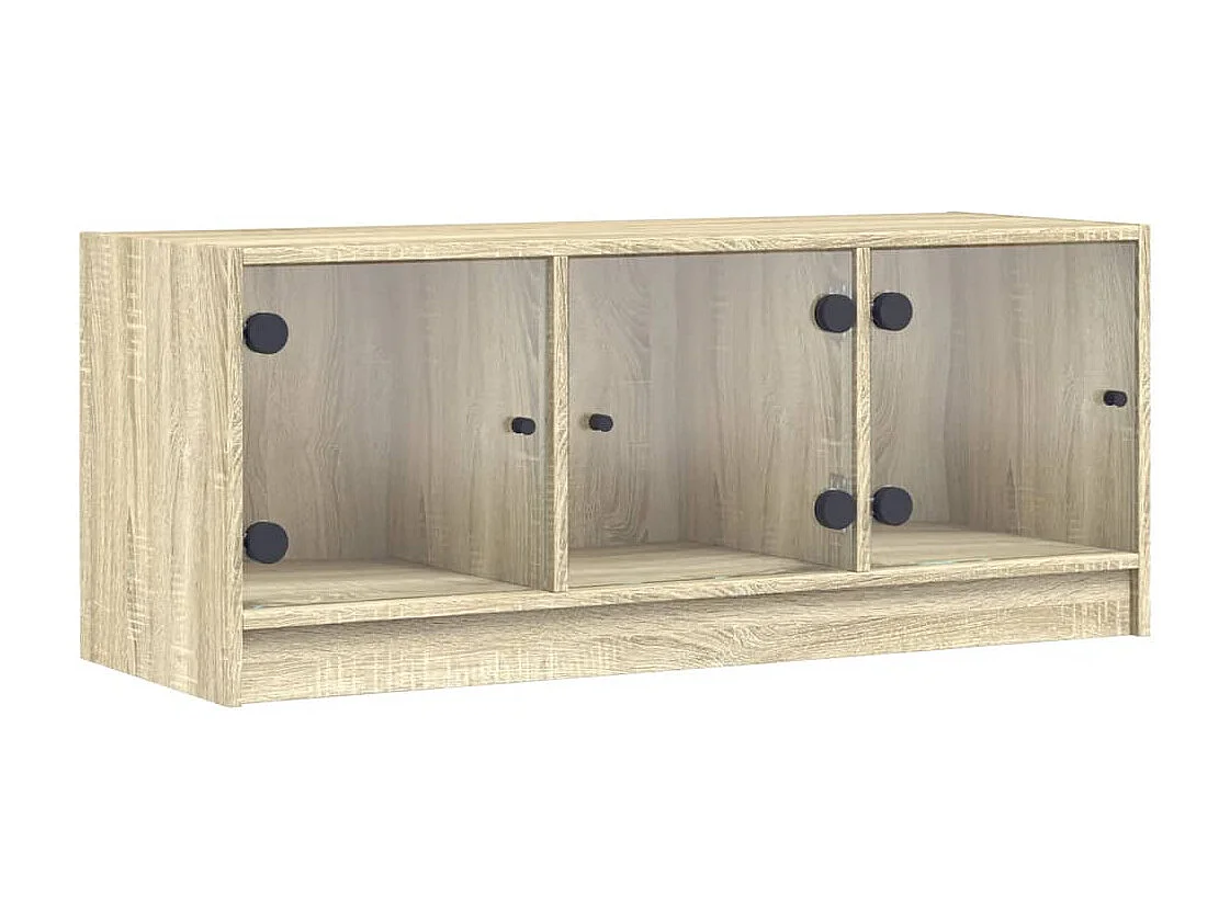 Ilgar  Meuble TV avec portes en verre chêne sonoma 102x37x42 cm