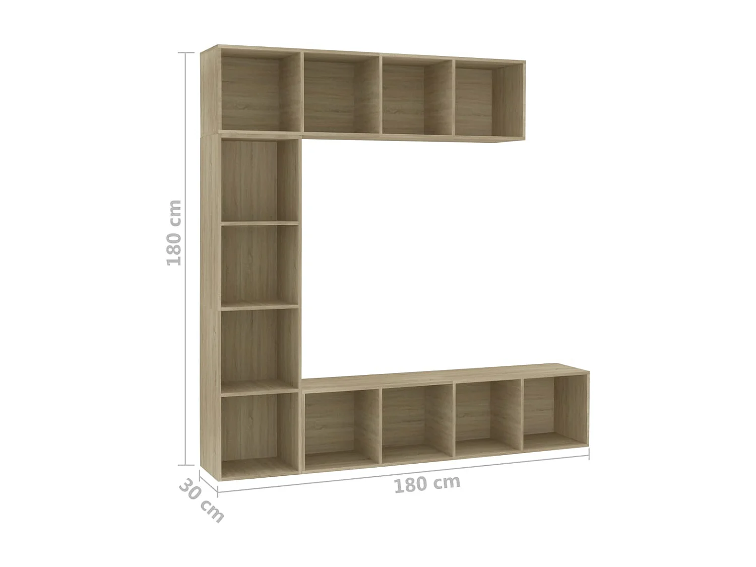 Elida  Mueble de TV y librería 3 piezas roble Sonoma 180x30x180 cm