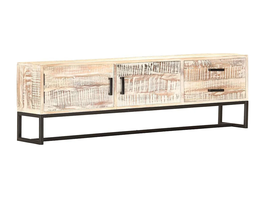 Garden Furniture -  Meuble TV Blanc 140 x 30 x 45 cm Bois d'acacia massif