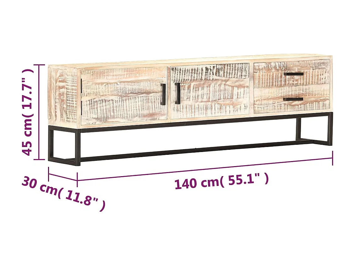 Garden Furniture -  Meuble TV Blanc 140 x 30 x 45 cm Bois d'acacia massif