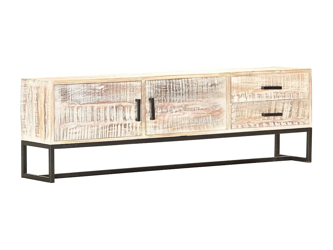 Garden Furniture -  Meuble TV Blanc 140 x 30 x 45 cm Bois d'acacia massif