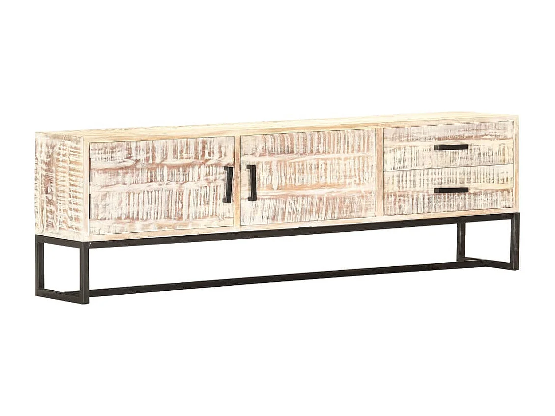 Garden Furniture -  Meuble TV Blanc 140 x 30 x 45 cm Bois d'acacia massif