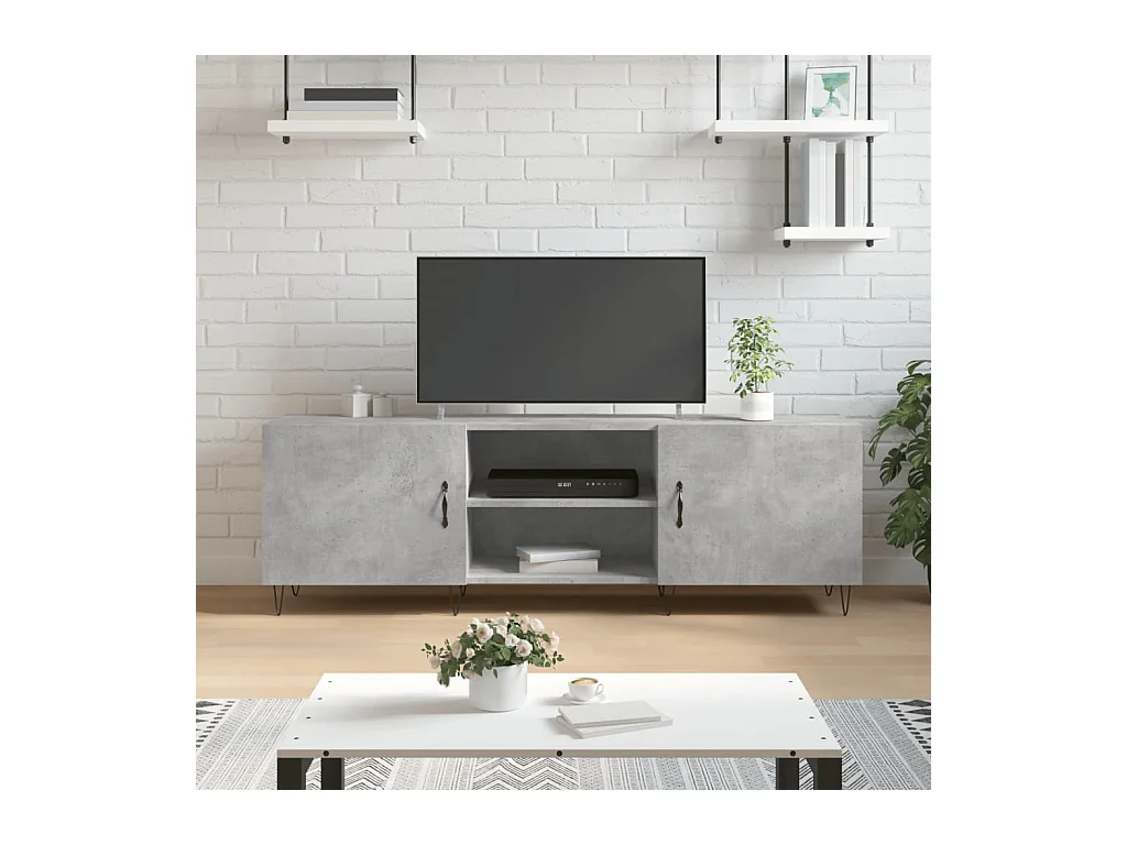 Rivka  Meuble TV gris béton 150x30x50 cm bois d'ingénierie