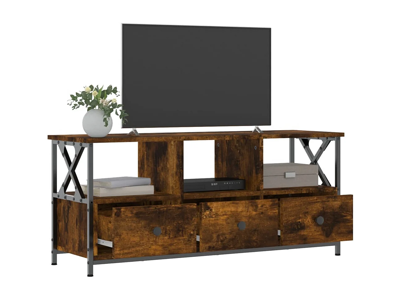 Sophie-Bernadette-Marie  Tv-meubel 102x33x45 cm bewerkt hout en ijzer gerookt eikenkleur