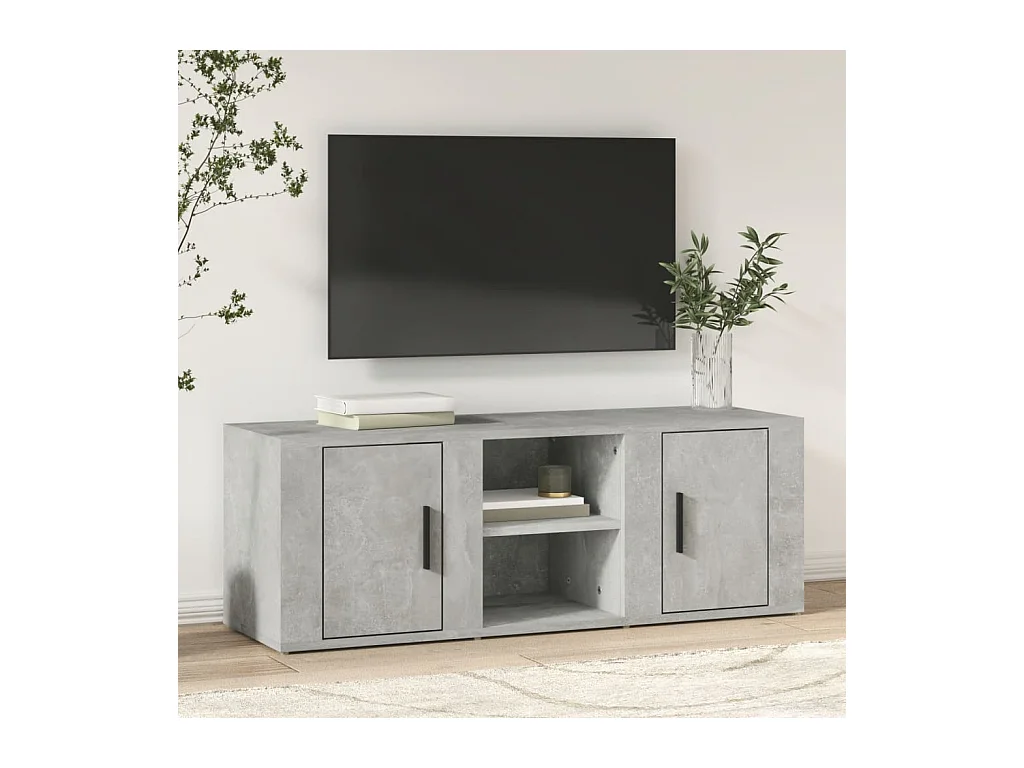 Hidran  Meuble TV Gris béton 100x31,5x35 cm Bois d'ingénierie