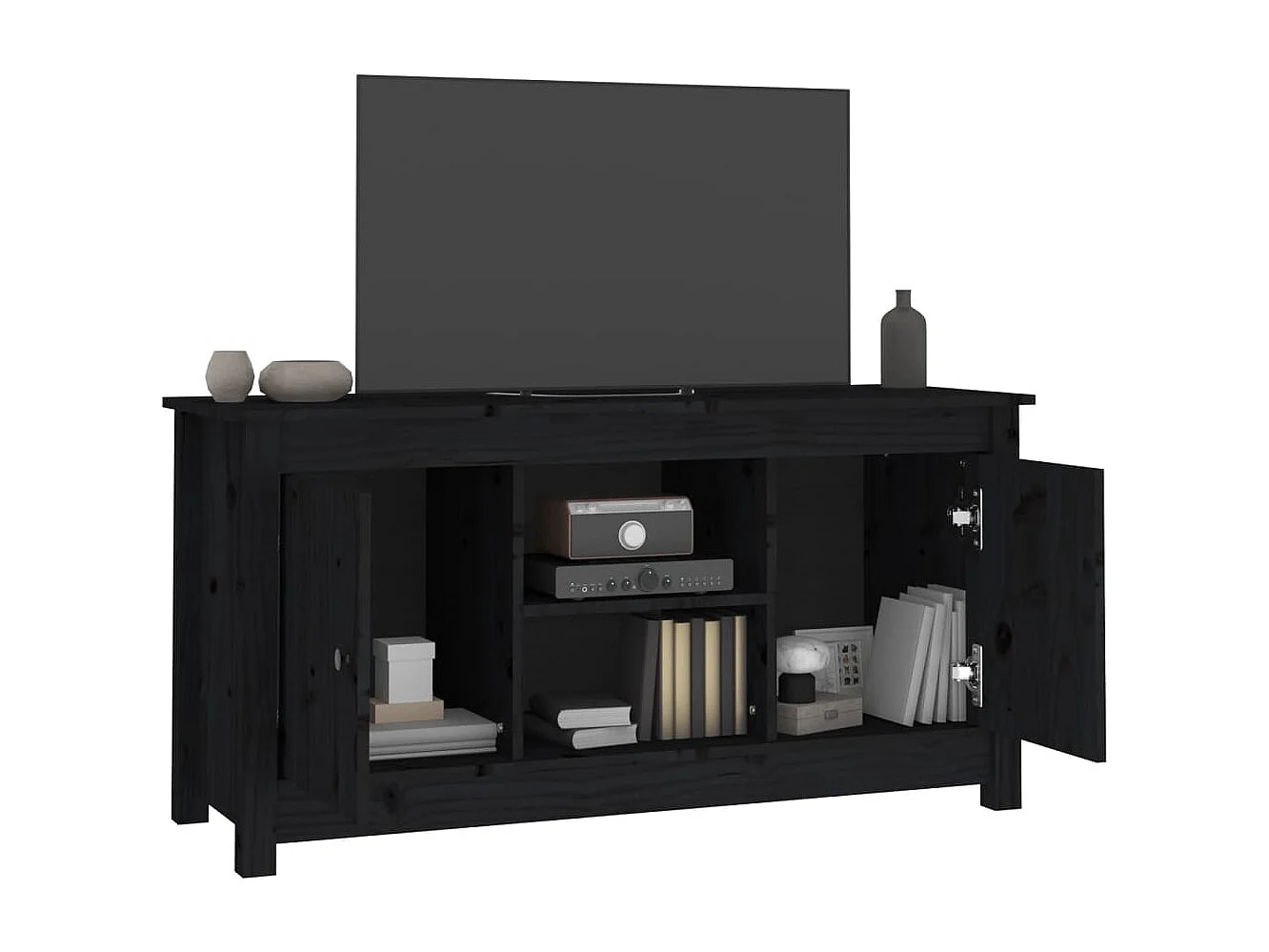 Mandy  Meuble TV Noir 103x36,5x52 cm Bois de pin massif