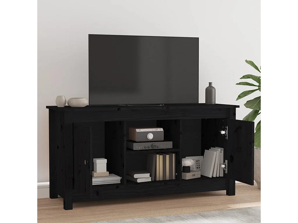 Mandy  Meuble TV Noir 103x36,5x52 cm Bois de pin massif