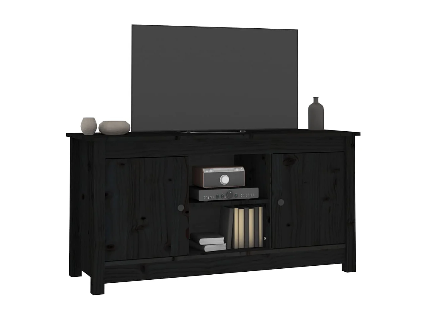 Mandy  Meuble TV Noir 103x36,5x52 cm Bois de pin massif