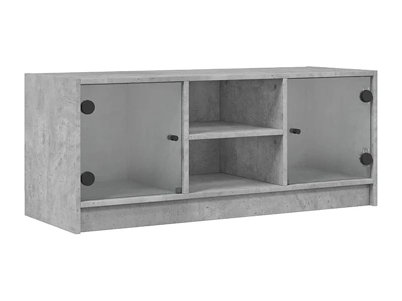 Fyrdir  Meuble TV avec portes en verre gris béton 102x37x42 cm