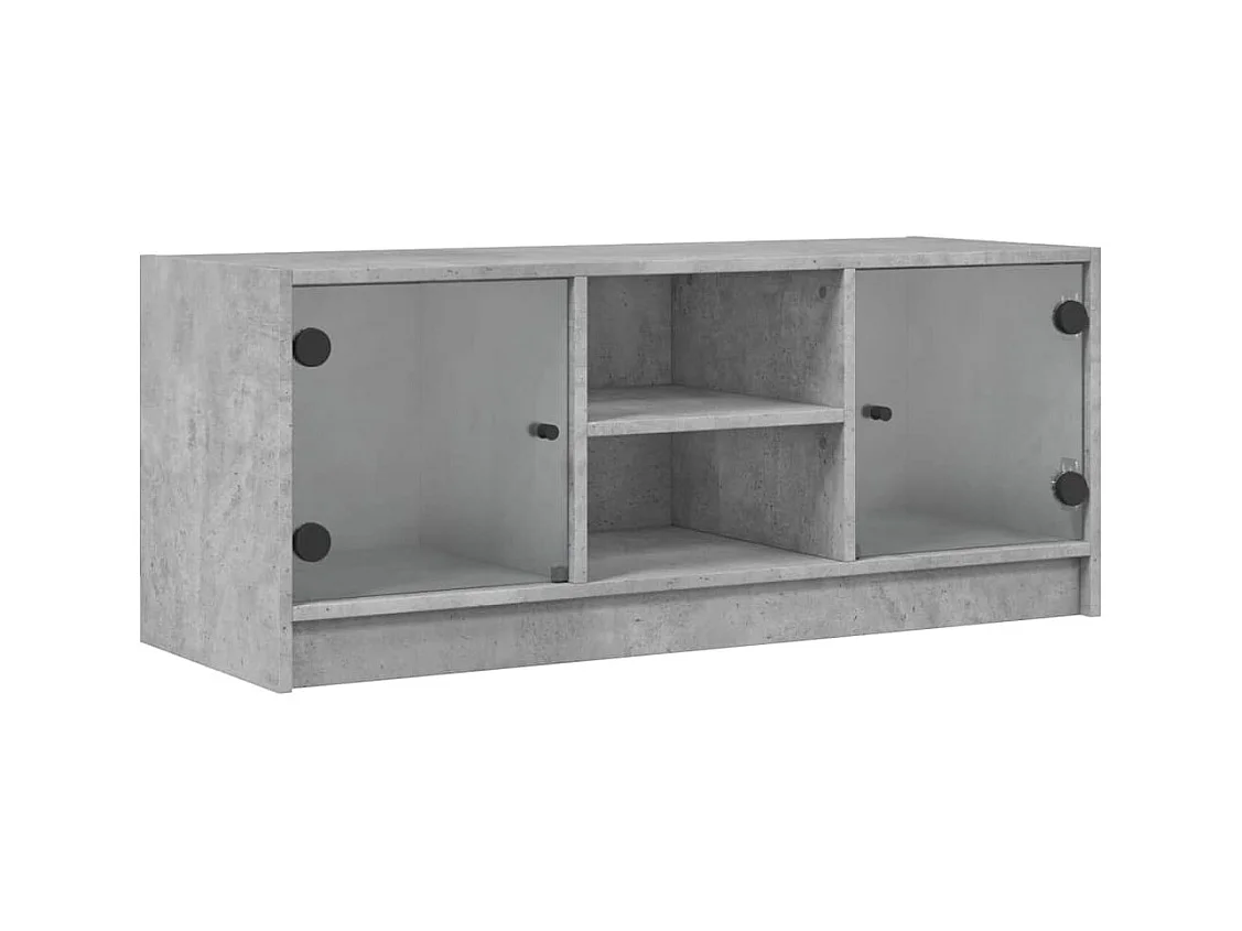 Fyrdir  Meuble TV avec portes en verre gris béton 102x37x42 cm