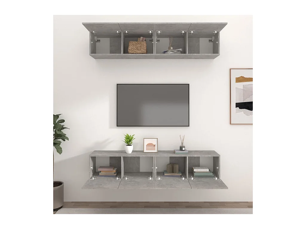 Assumption  Meubles TV 4 pcs gris béton 80x30x30 cm bois d'ingénierie