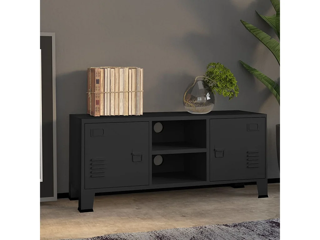 Timo  Meuble TV industriel Noir 105x35x42 cm Métal