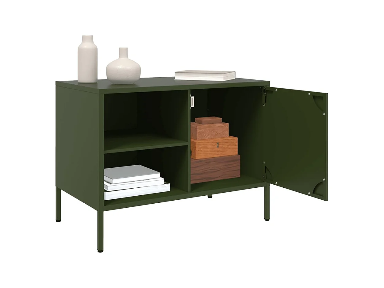 Neris  Meuble TV vert olive 68x39x50,5 cm acier