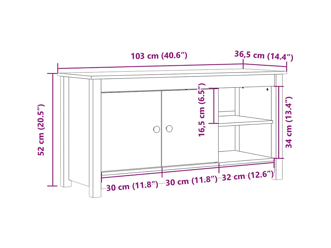 Clinton Corners  Meuble TV Noir 103x36,5x52 cm Bois de pin massif
