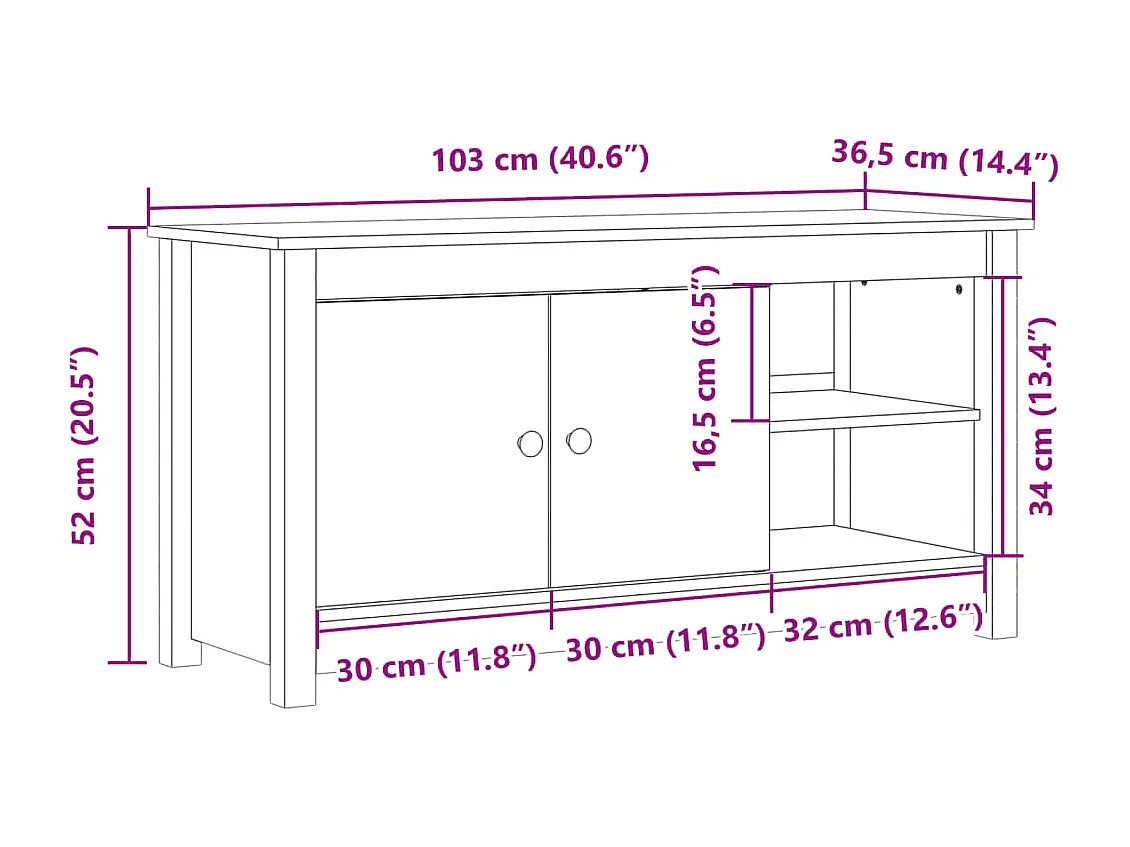 Clinton Corners  Meuble TV Noir 103x36,5x52 cm Bois de pin massif