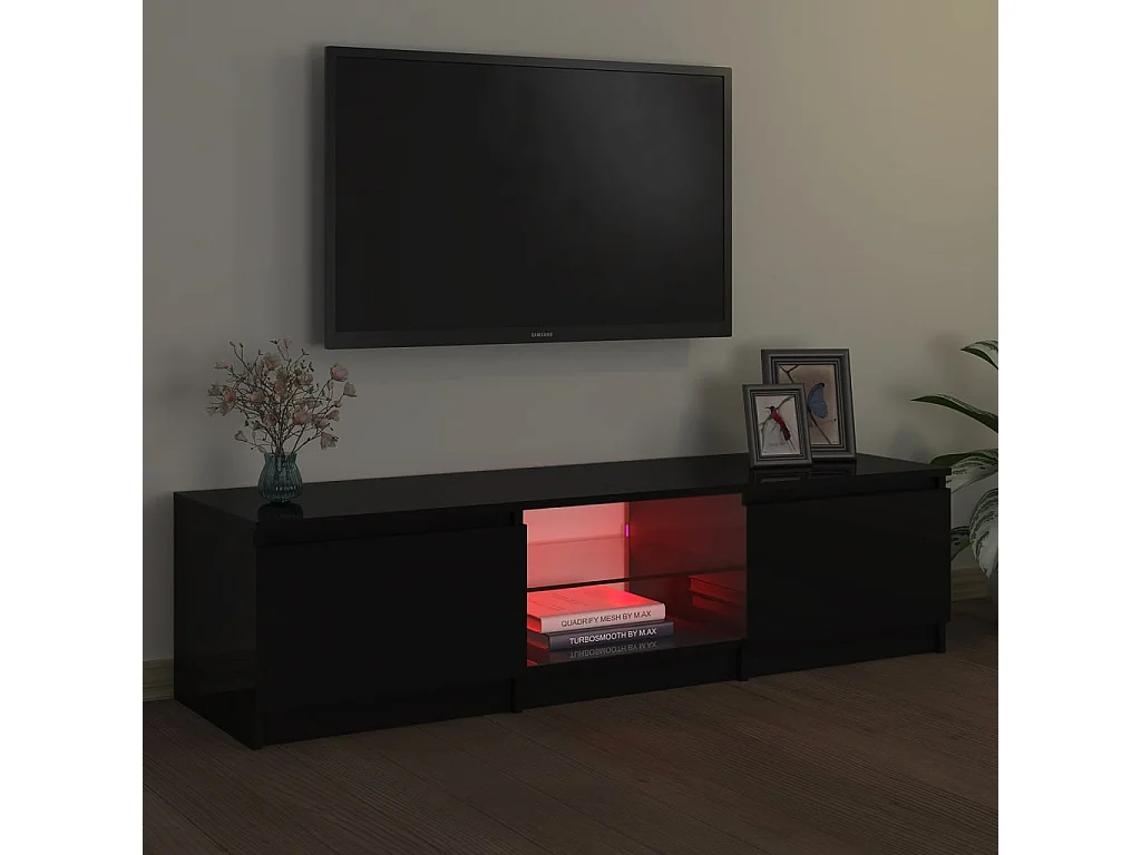 Vasil  Meuble TV avec lumières LED noir 140x40x36 cm