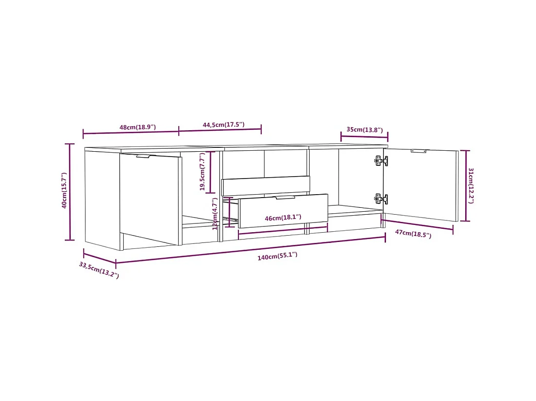 Waldor  Meuble TV Blanc 140x35x40 cm Bois d'ingénierie