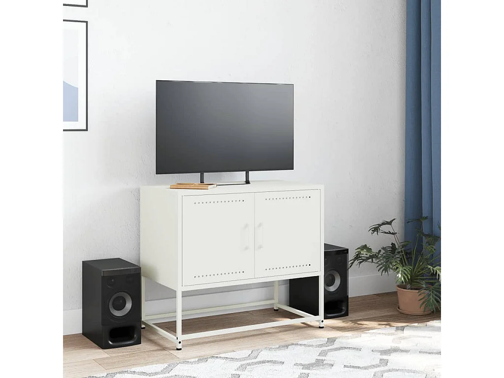 Cerlan  Meuble TV blanc 68,5x39x60,5 cm acier