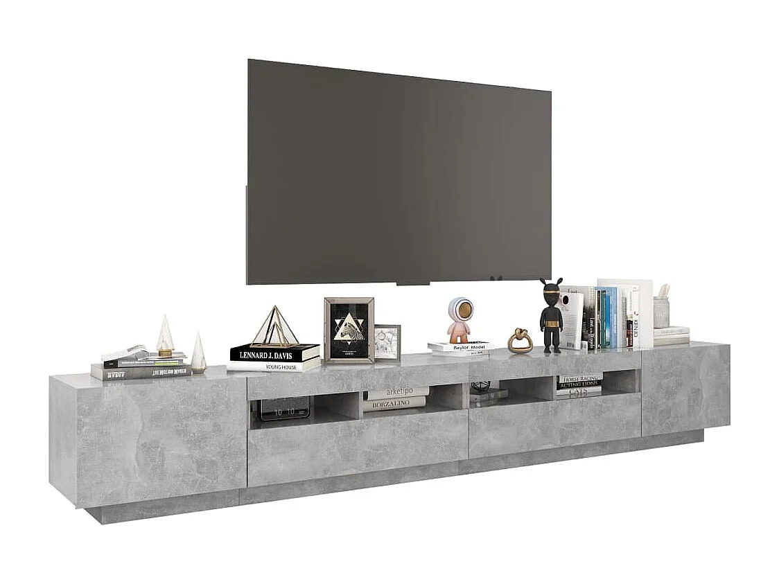 Bayside  Meuble TV avec lumières LED Gris béton 260x35x40 cm