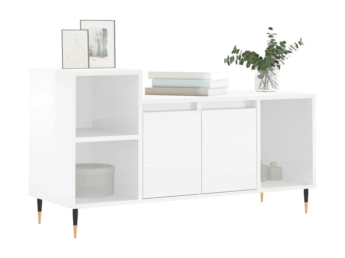 Nyrena  Meuble TV Blanc brillant 100x35x55 cm Bois d'ingénierie