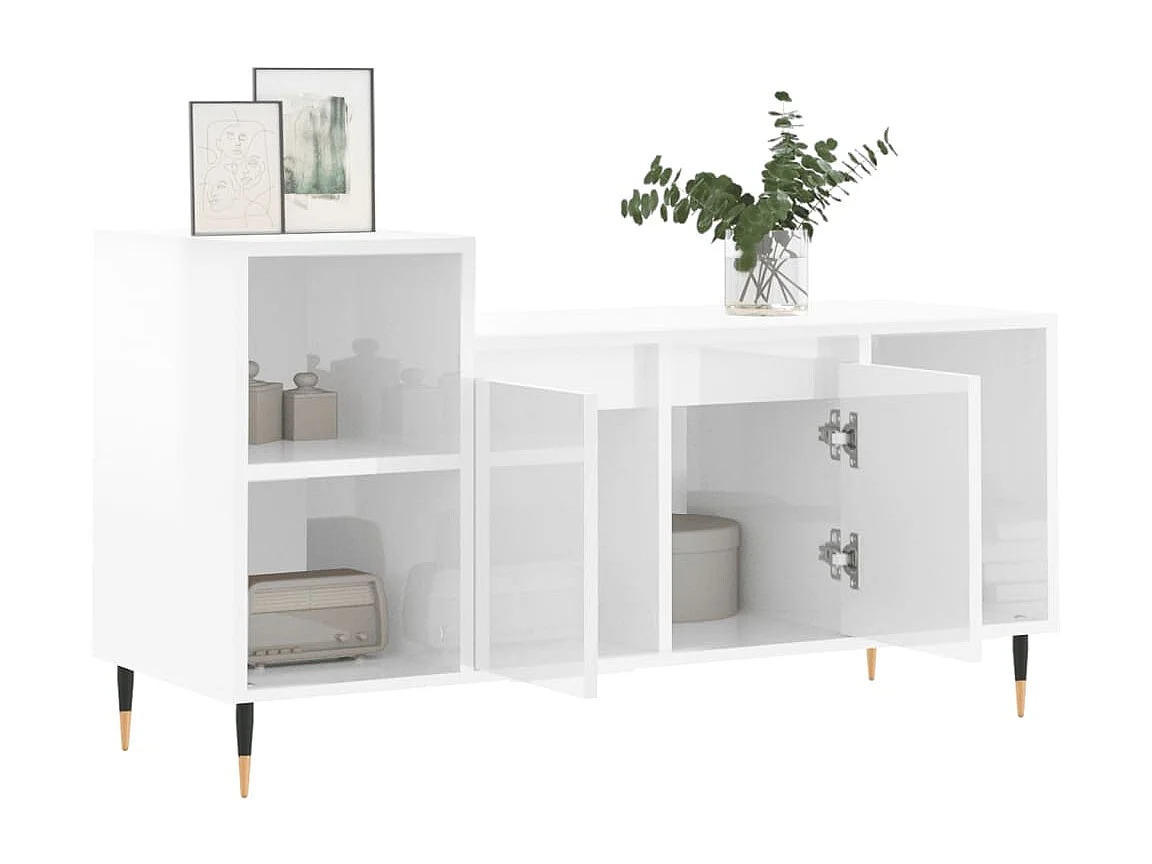 Nyrena  Meuble TV Blanc brillant 100x35x55 cm Bois d'ingénierie