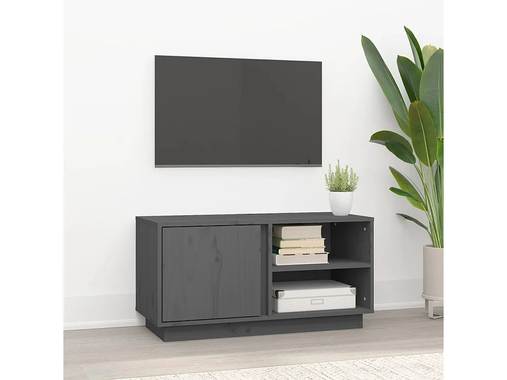 Anne-Suzanne  Meuble TV Gris 80x35x40,5 cm Bois de pin massif
