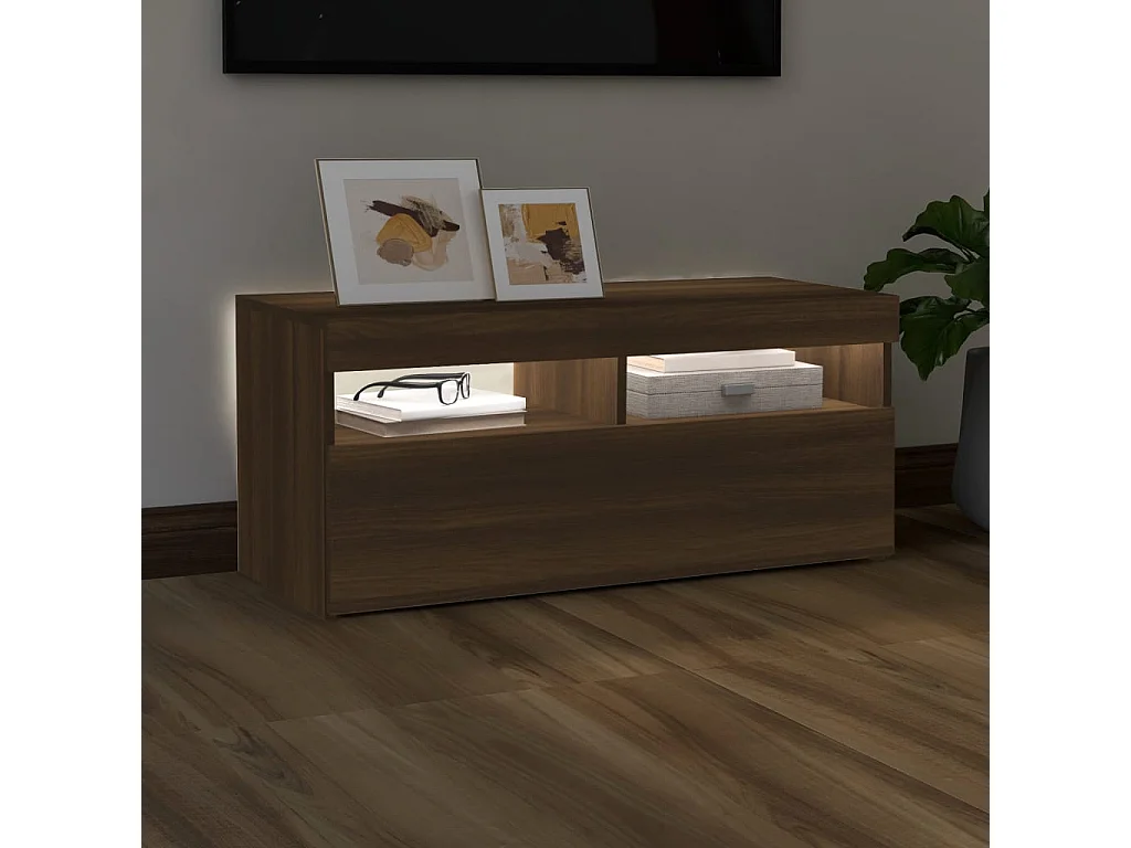 Ilion  Meuble TV avec lumières LED Chêne marron 90x35x40 cm