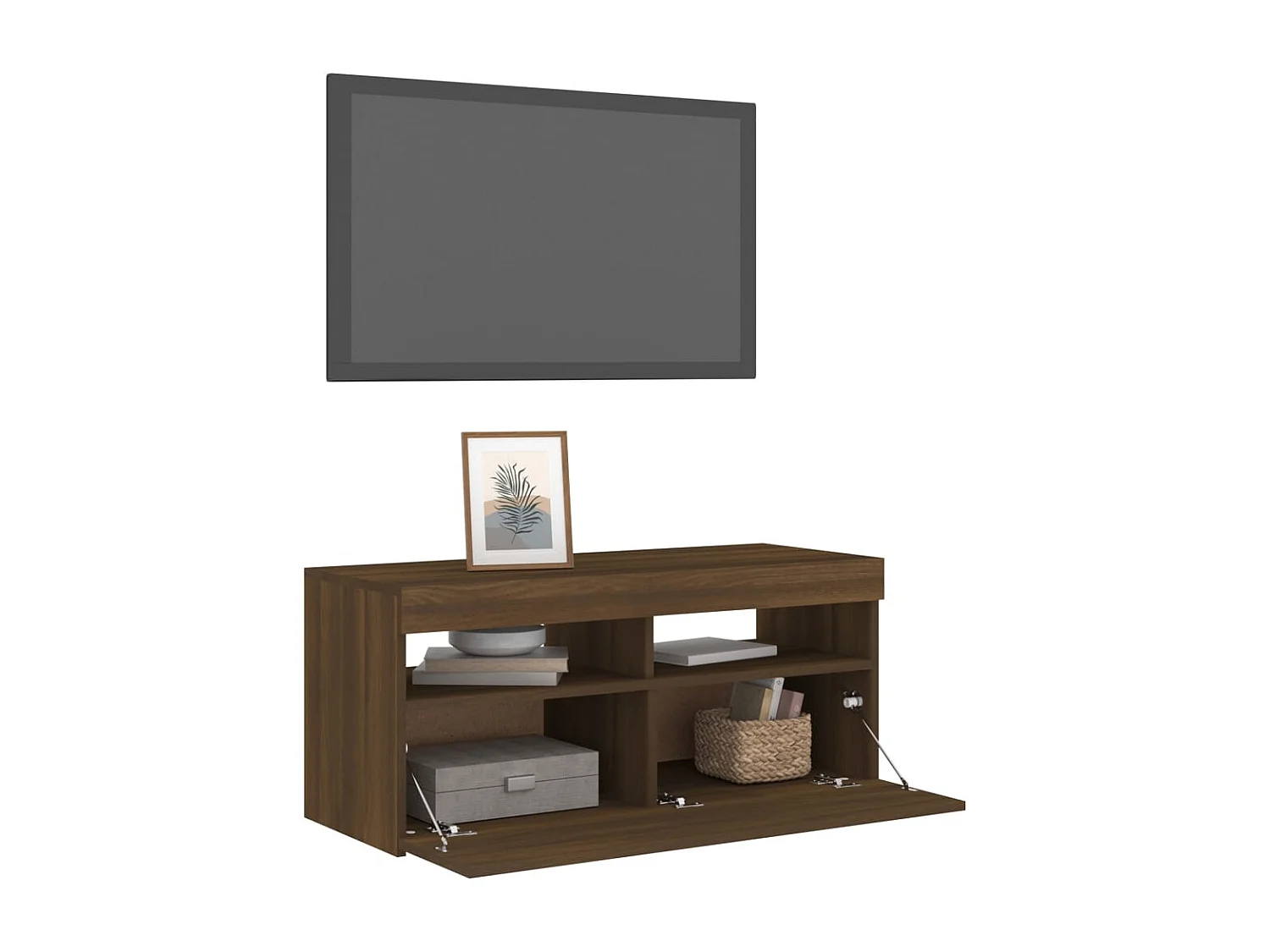 Ilion  Meuble TV avec lumières LED Chêne marron 90x35x40 cm