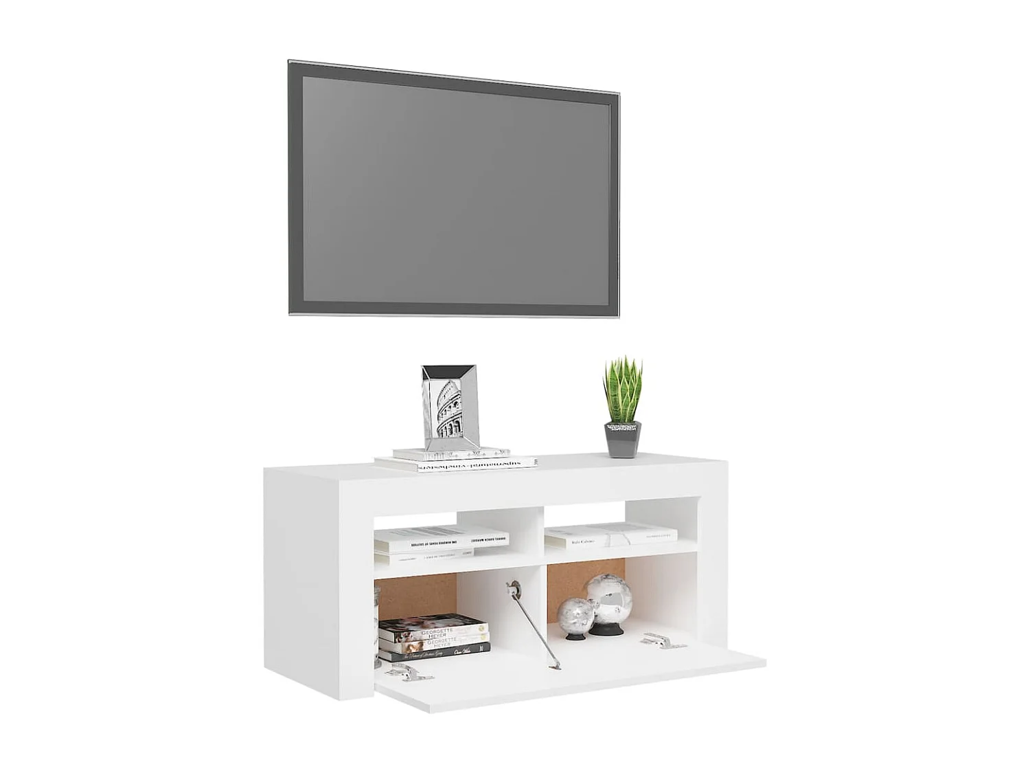 Kristineberg  Meuble TV avec lumières LED blanc 90x35x40 cm