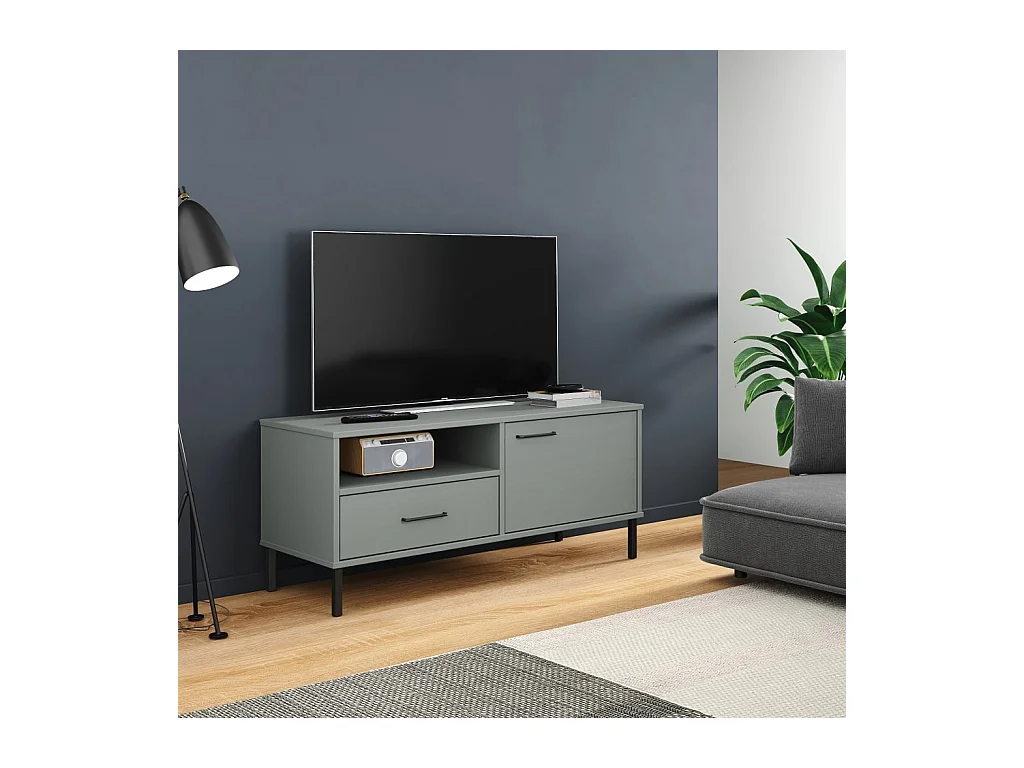 Gylmar  Meuble TV avec pieds en métal Gris Bois de pin massif OSLO