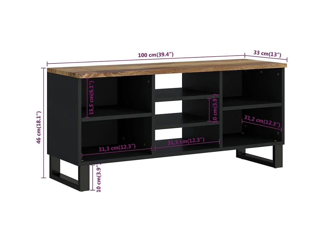 Chambersburg  Meuble TV 100x33x46 cm bois de manguier et d'ingénierie