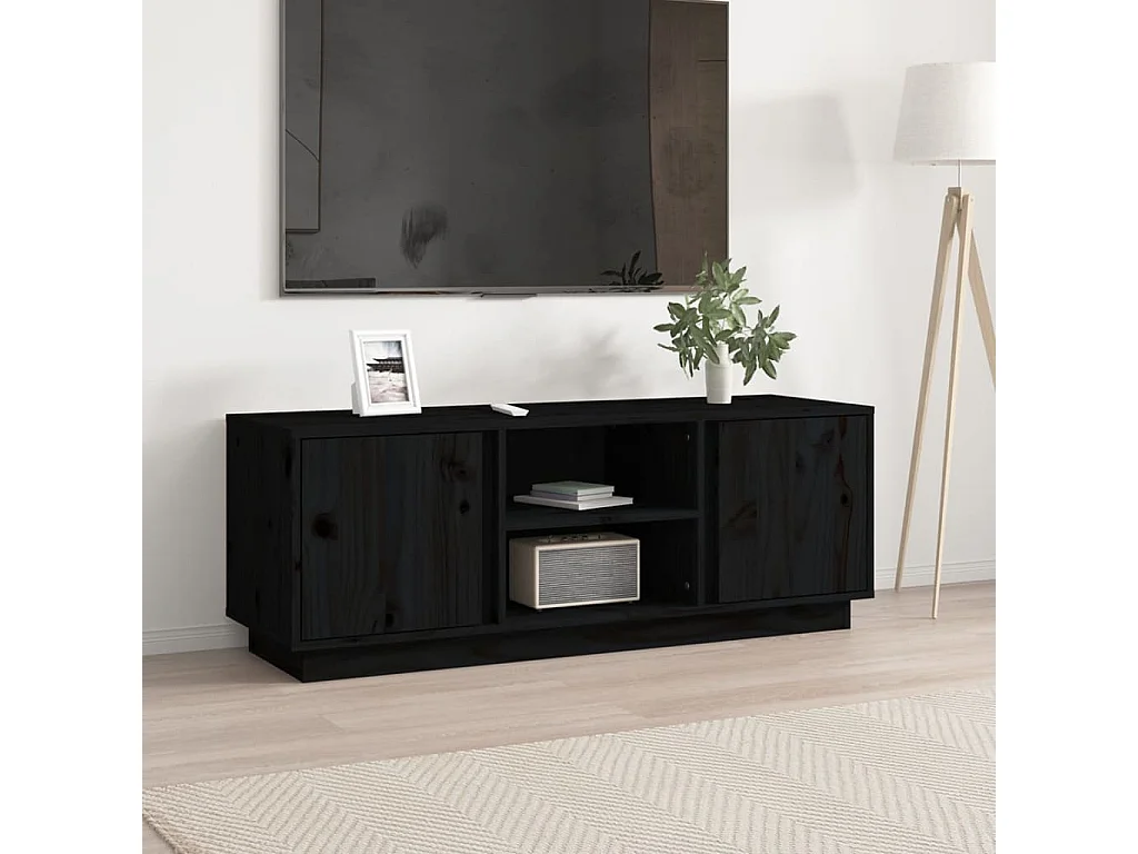 Arwen  Meuble TV Noir 110x35x40,5 cm Bois de pin massif