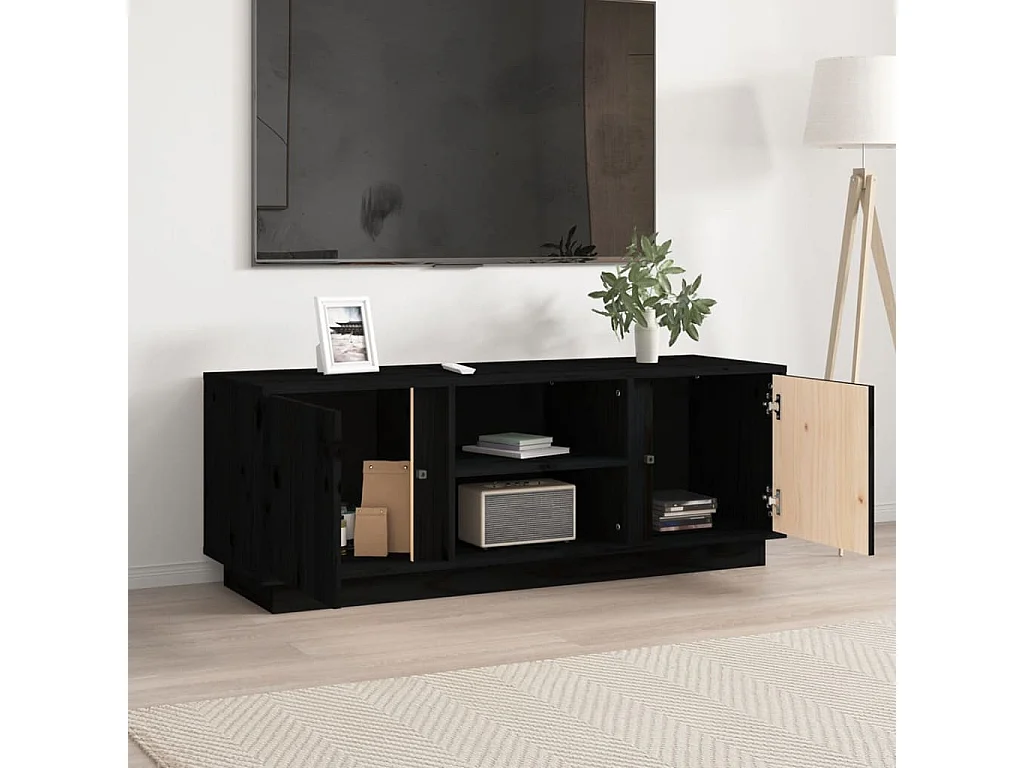 Arwen  Meuble TV Noir 110x35x40,5 cm Bois de pin massif