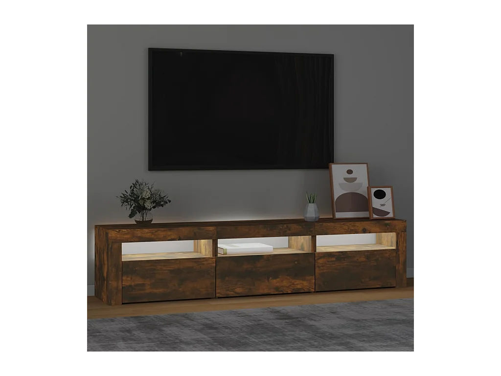 Vleteren  Meuble TV avec lumières LED Chêne fumé 180x35x40 cm
