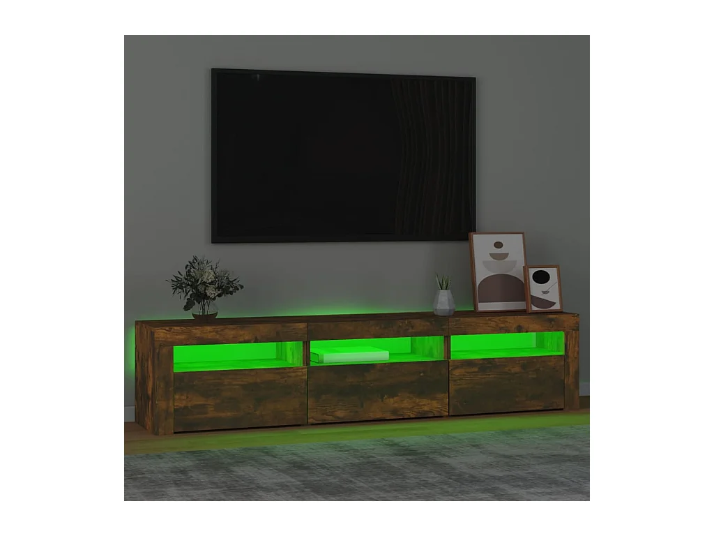 Vleteren  Meuble TV avec lumières LED Chêne fumé 180x35x40 cm