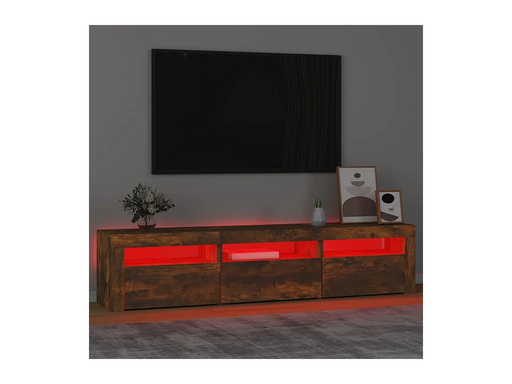 Vleteren  Meuble TV avec lumières LED Chêne fumé 180x35x40 cm