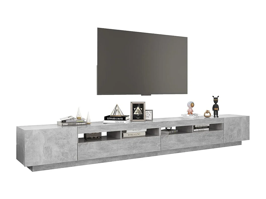 Pierre-Louis  Meuble TV avec lumières LED Gris béton 300x35x40 cm