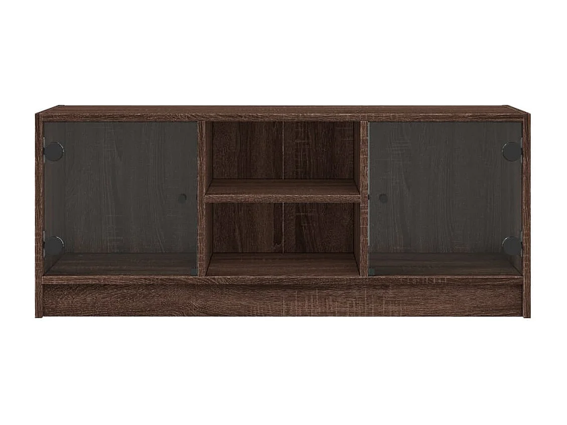 Fyrdir  Mueble de TV con puertas de vidrio marrón roble 102x37x42 cm