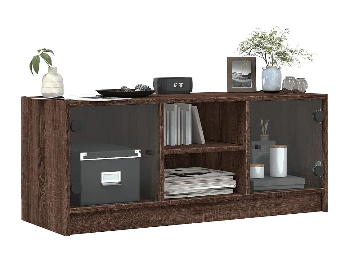 Fyrdir  Tv-meubel met glazen deuren 102x37x42 cm bruin eikenkleur