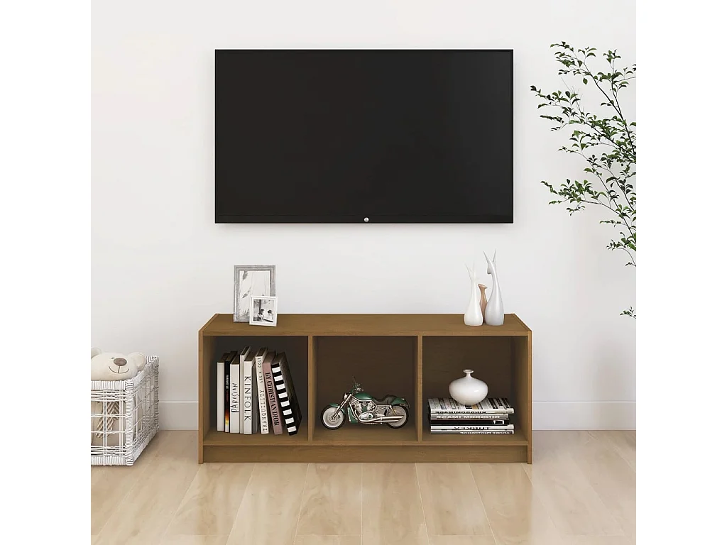 Qara  Meuble TV Marron miel 104x33x41 cm Bois de pin massif