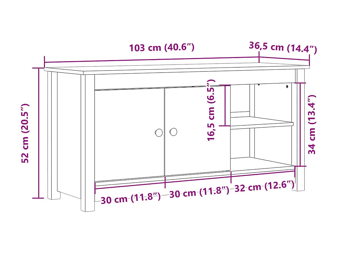 Clinton Corners  Meuble TV Blanc 103x36,5x52 cm Bois de pin massif