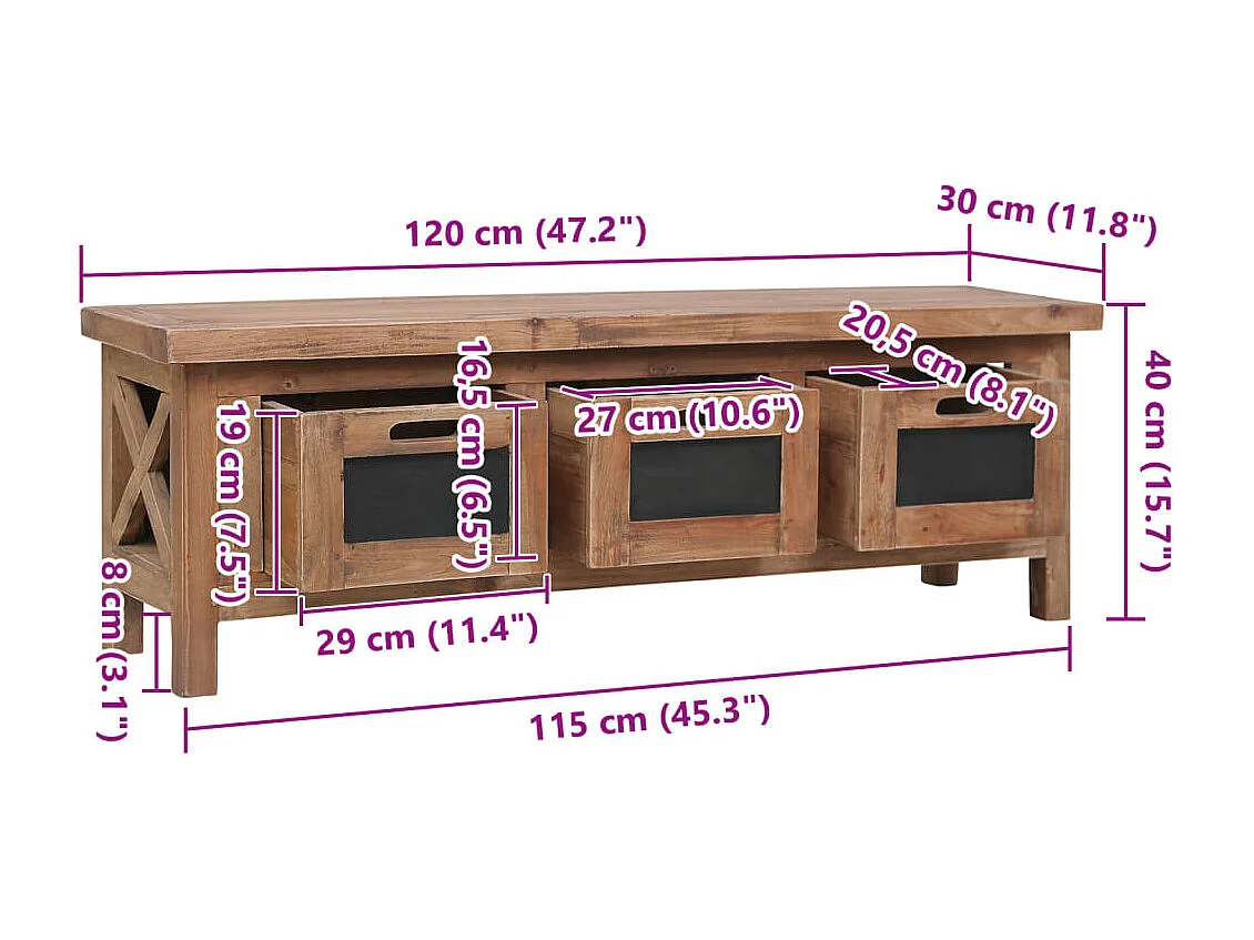 Garden Furniture -  Meuble TV avec 3 tiroirs 120x30x40 cm Bois d'acajou massif