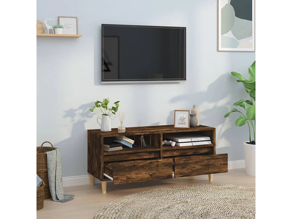 Lin  Meuble TV chêne fumé 100x34,5x44,5 cm bois d'ingénierie