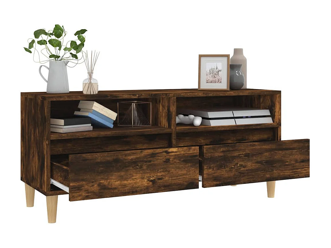 Lin  Meuble TV chêne fumé 100x34,5x44,5 cm bois d'ingénierie