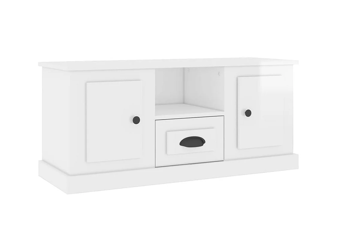 Yolanda  Meuble TV blanc brillant 100x35,5x45 cm bois d'ingénierie