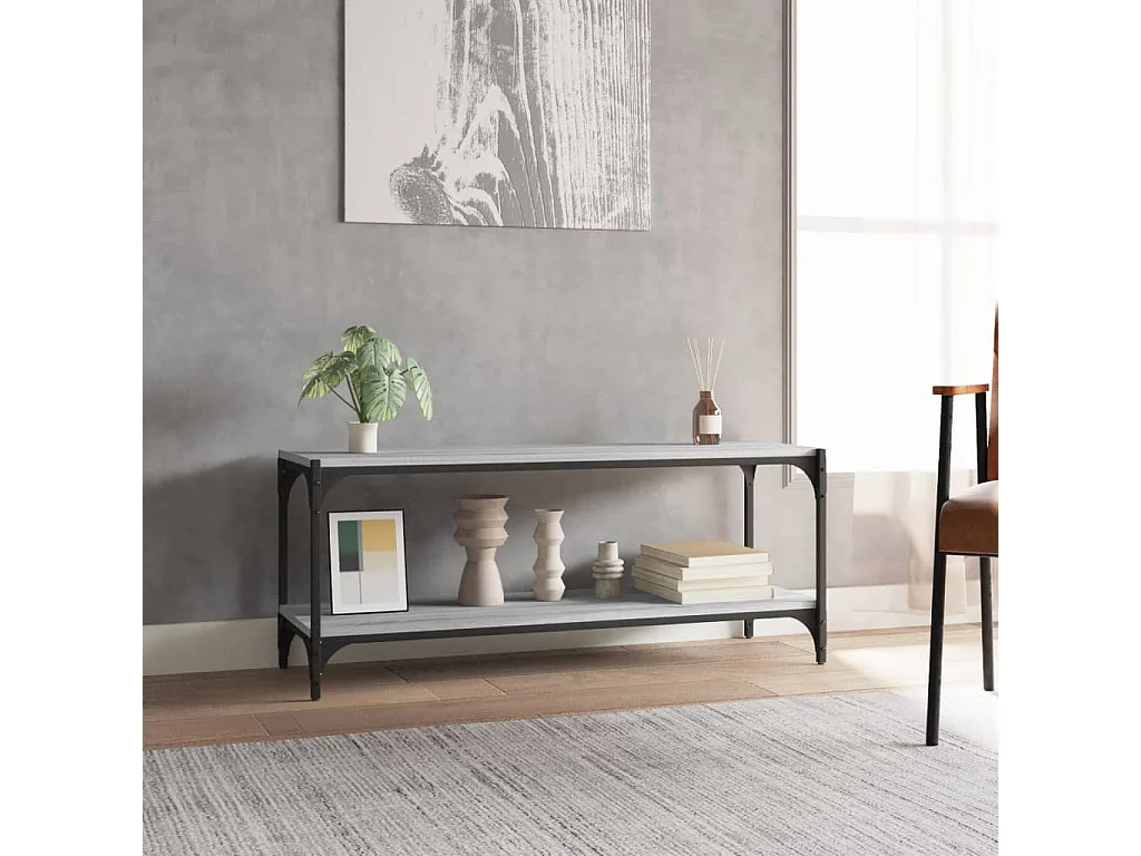 Foster City  Meuble TV Sonoma gris 100x33x41 cm Bois d'ingénierie et acier