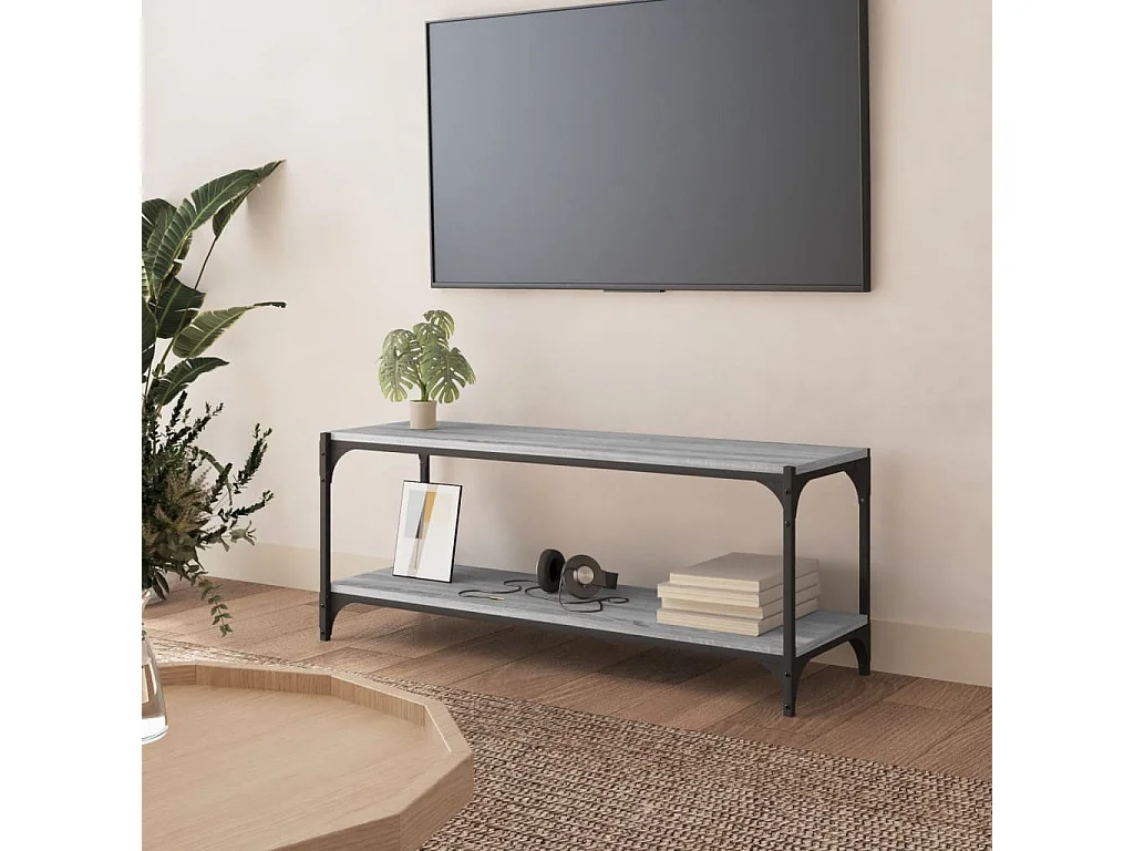 Foster City  Tv-meubel 100x33x41 cm bewerkt hout en staal grijs sonoma eiken